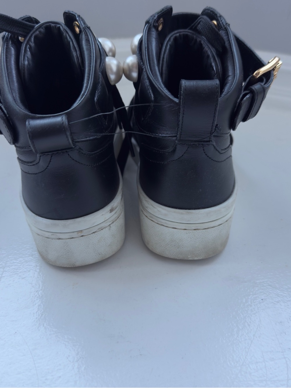 Moschino Pearl High Top Leather Sneakers black & gold EU 36 made in Italt - Picture 10 of 15